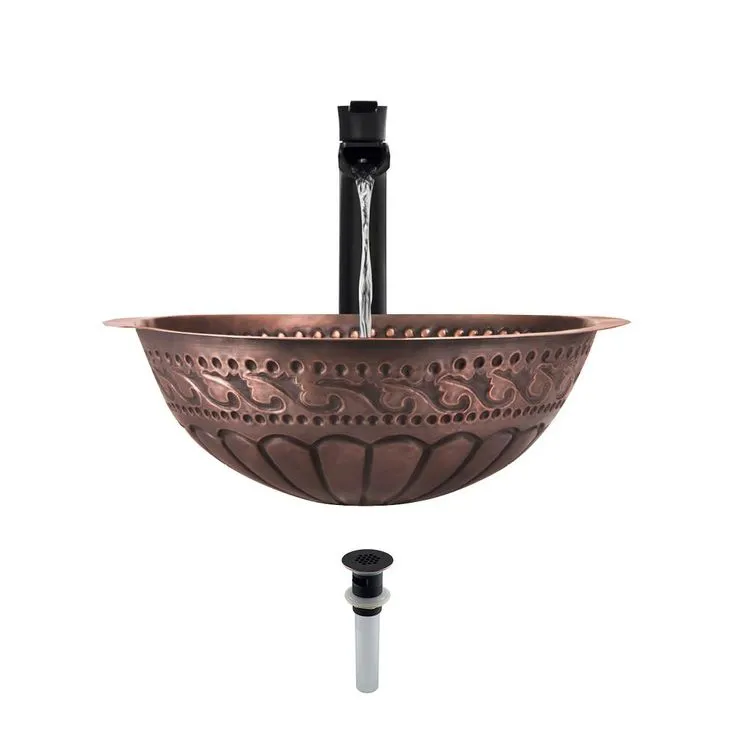 MR Direct Tri-Mount Bathroom Sink in Copper with 731 Faucet and Grid Drain in Antique Bronze, photo 8 of 9