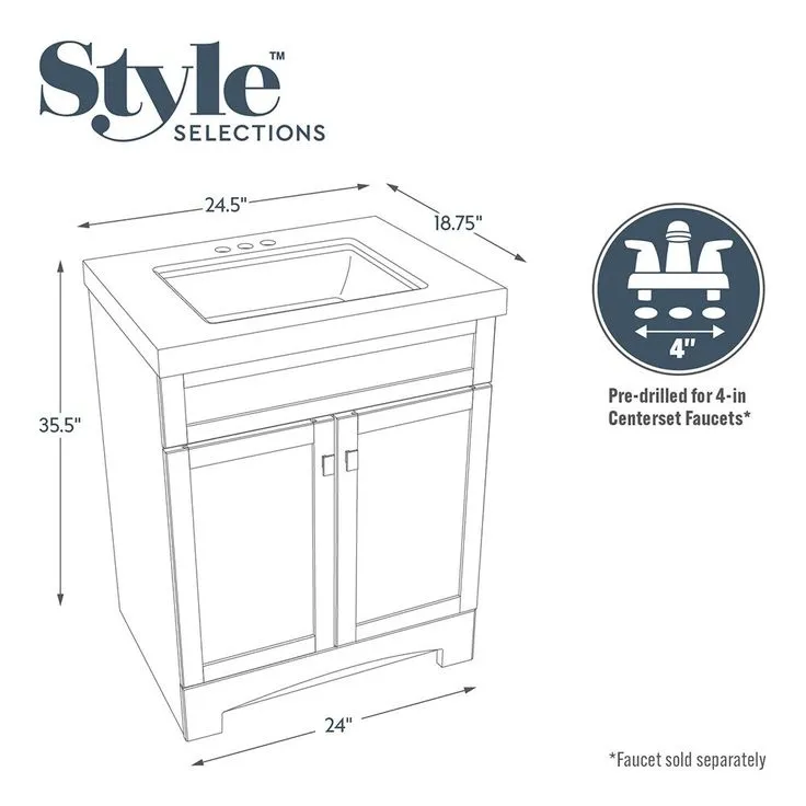 Style Selections Drayden 24-in Heirloom Single Sink Bathroom Vanity with White Cultured Marble Top, photo 5 of 8