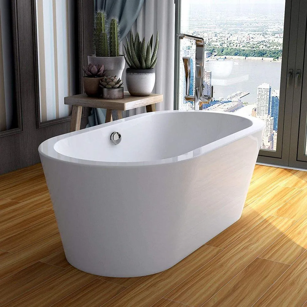 Lorient 59 in. Acrylic Flatbottom Freestanding Bathtub in White, photo 4 of 10