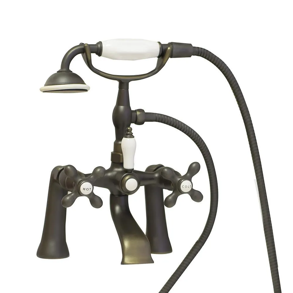 American Bath Factory Chelsea 60 in. Acrylic Slipper Clawfoot Bathtub Package in White with Old Bronze Imperial Feet and Deck Mount Faucet, photo 5 of 10