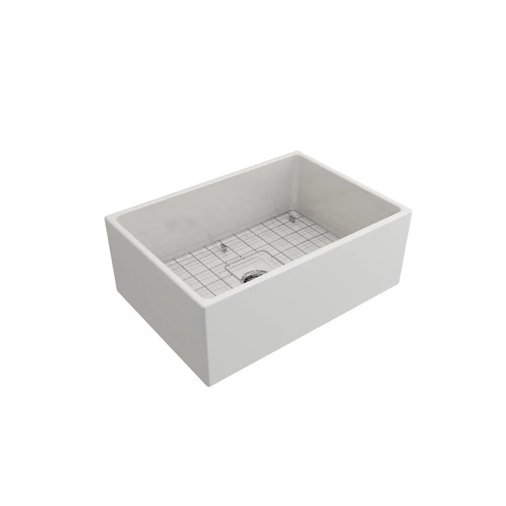 Contempo Farmhouse Apron Front Fireclay 27 in. Single Bowl Kitchen Sink with Bottom Grid and Strainer in White, photo 6 of 20