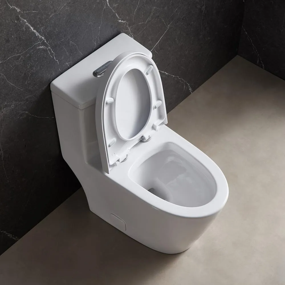 HOROW 1-Piece Dual Flush 1.2 GPF/0.8 GPF Elongated High Efficiency Skirted Toilet All-in-One Toilet in White Seat Included, photo 6 of 9