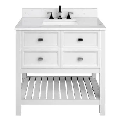 Canterbury 36-in White Single Sink Bathroom Vanity with Carrara Engineered Stone Top