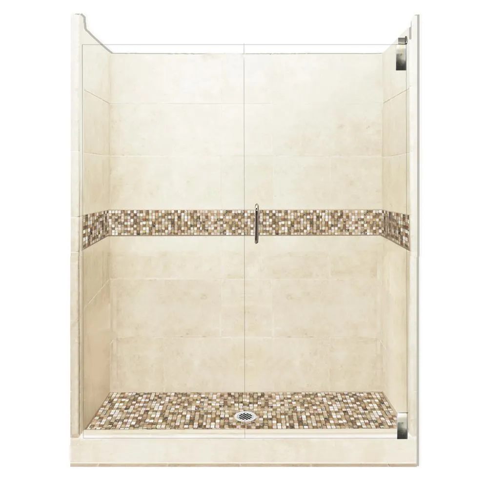 Del Mar Grand Hinged 36 in. x 54 in. x 80 in. Center Drain Alcove Shower Kit in Natural Buff and Satin Nickel Hardware, photo 10 of 16