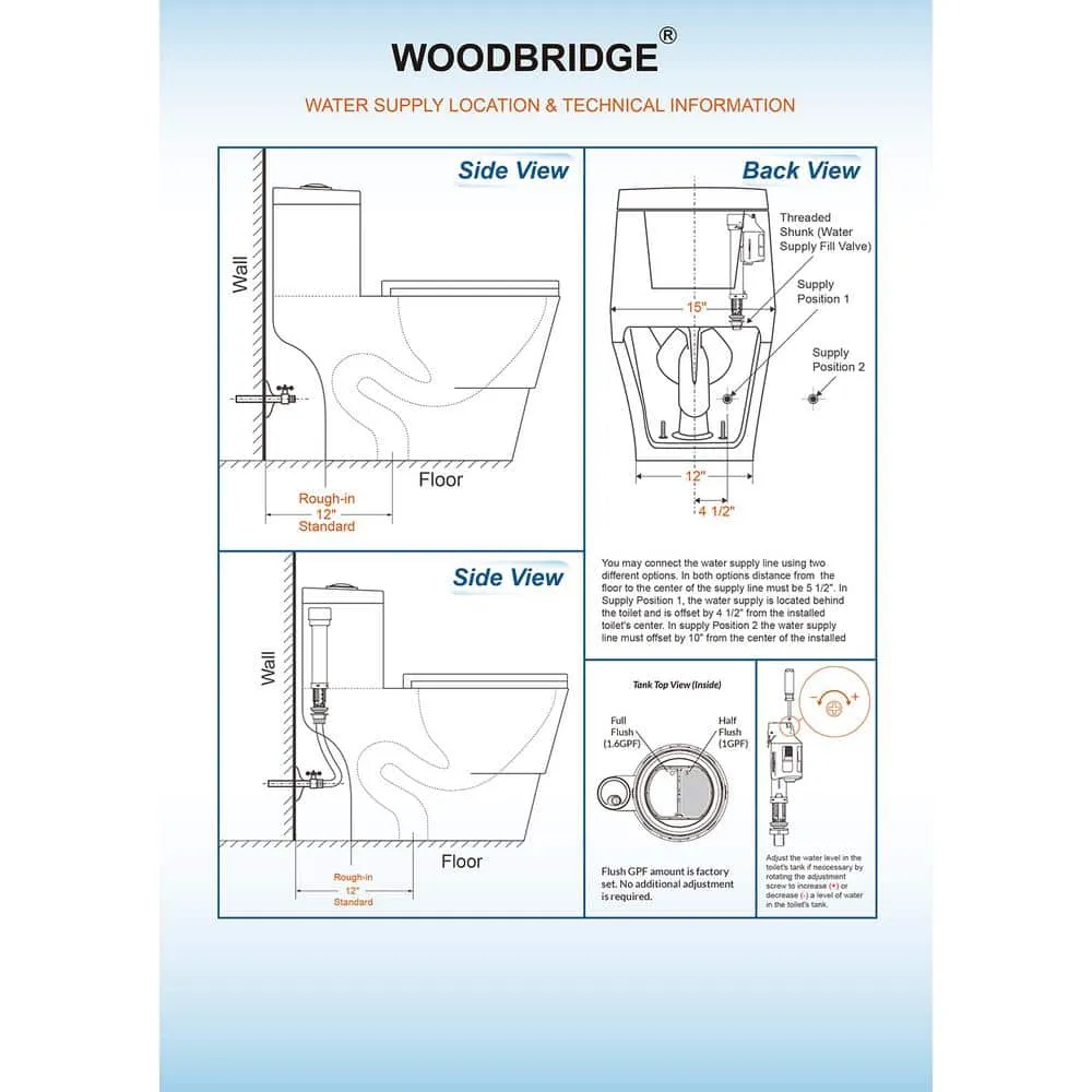 WOODBRIDGE Flora 1-Piece 1.1/1.6 GPF Dual Flush Elongated Comfort Height Toilet in Biscuit with Soft-Close Seat Included, photo 5 of 8