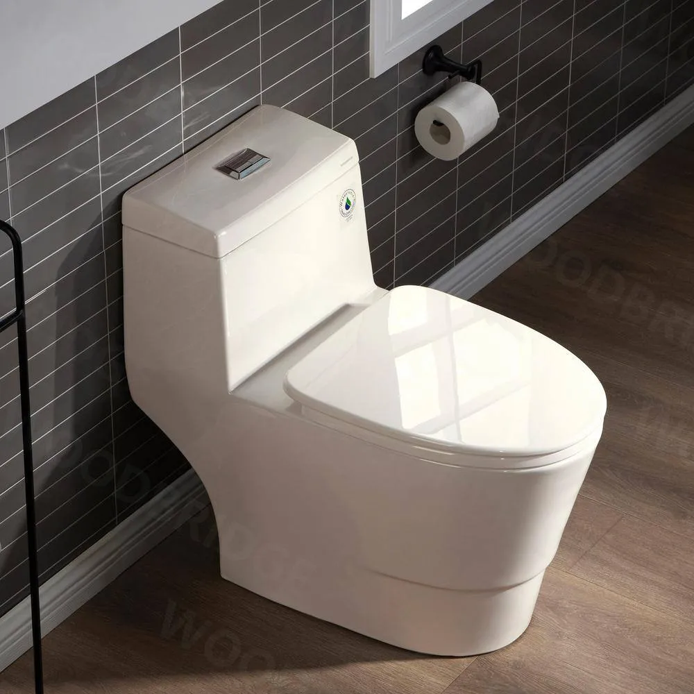 WOODBRIDGE Flora 1-Piece 1.1/1.6 GPF Dual Flush Elongated Comfort Height Toilet in Biscuit with Soft-Close Seat Included, photo 8 of 8