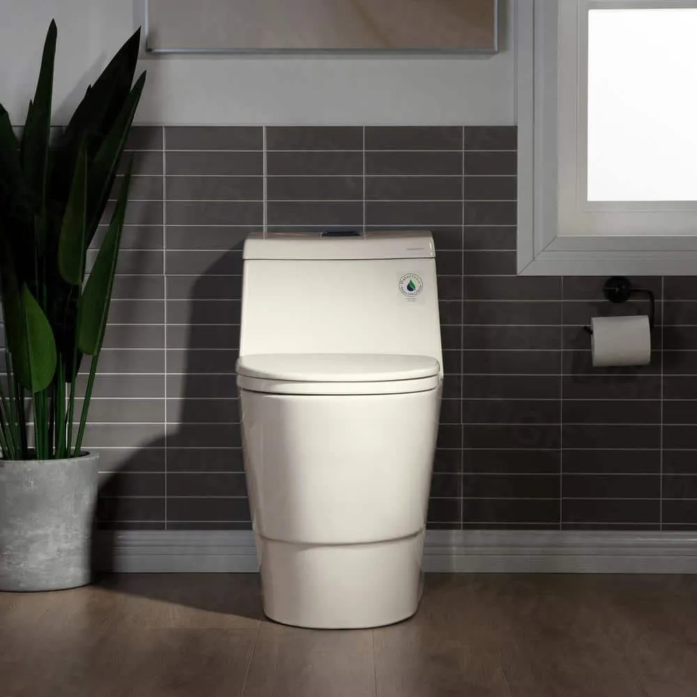 WOODBRIDGE Flora 1-Piece 1.1/1.6 GPF Dual Flush Elongated Comfort Height Toilet in Biscuit with Soft-Close Seat Included, photo 2 of 8