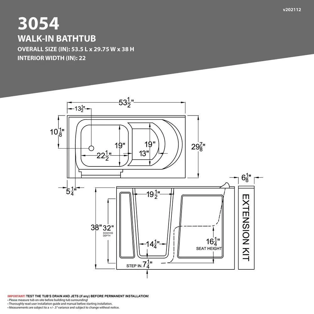Universal Tubs HD Series 30 in. x 54 in. Left Drain Quick Fill Walk-In Soaking Bathtub in White, photo 6 of 11