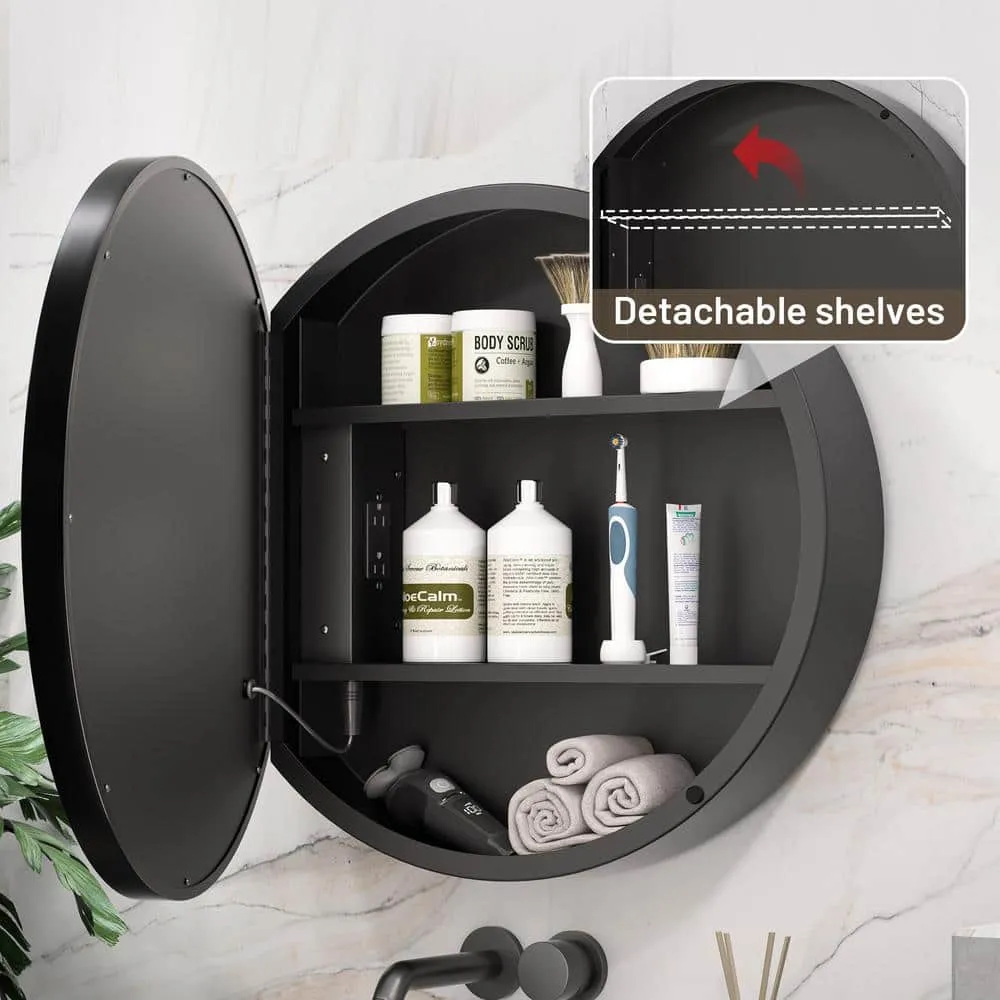 KeonJinn 24 in. W x 24 in. H Round Black Metal Framed Surface Mount Medicine Cabinet with Mirror LED Lighted 3 Colors Dimmable, photo 5 of 10