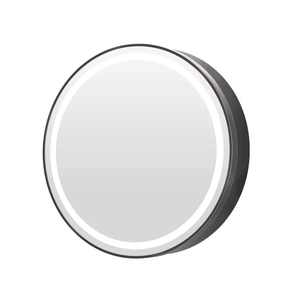KeonJinn 24 in. W x 24 in. H Round Black Metal Framed Surface Mount Medicine Cabinet with Mirror LED Lighted 3 Colors Dimmable, photo 4 of 10