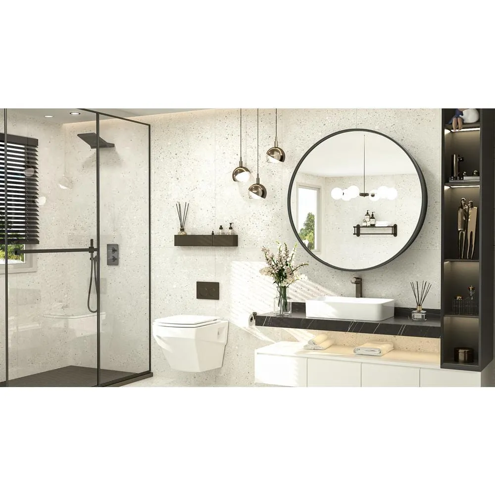 KeonJinn 26 in. W x 26 in. H Round Black Metal Framed Recessed/Surface Mount Medicine Cabinet with Mirror, photo 11 of 11