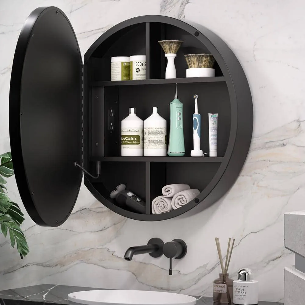 KeonJinn 30 in. W x 30 in. H Round Black Metal Framed Surface Mount Medicine Cabinet with Mirror LED Lighted 3-Colors Dimmable, photo 3 of 10