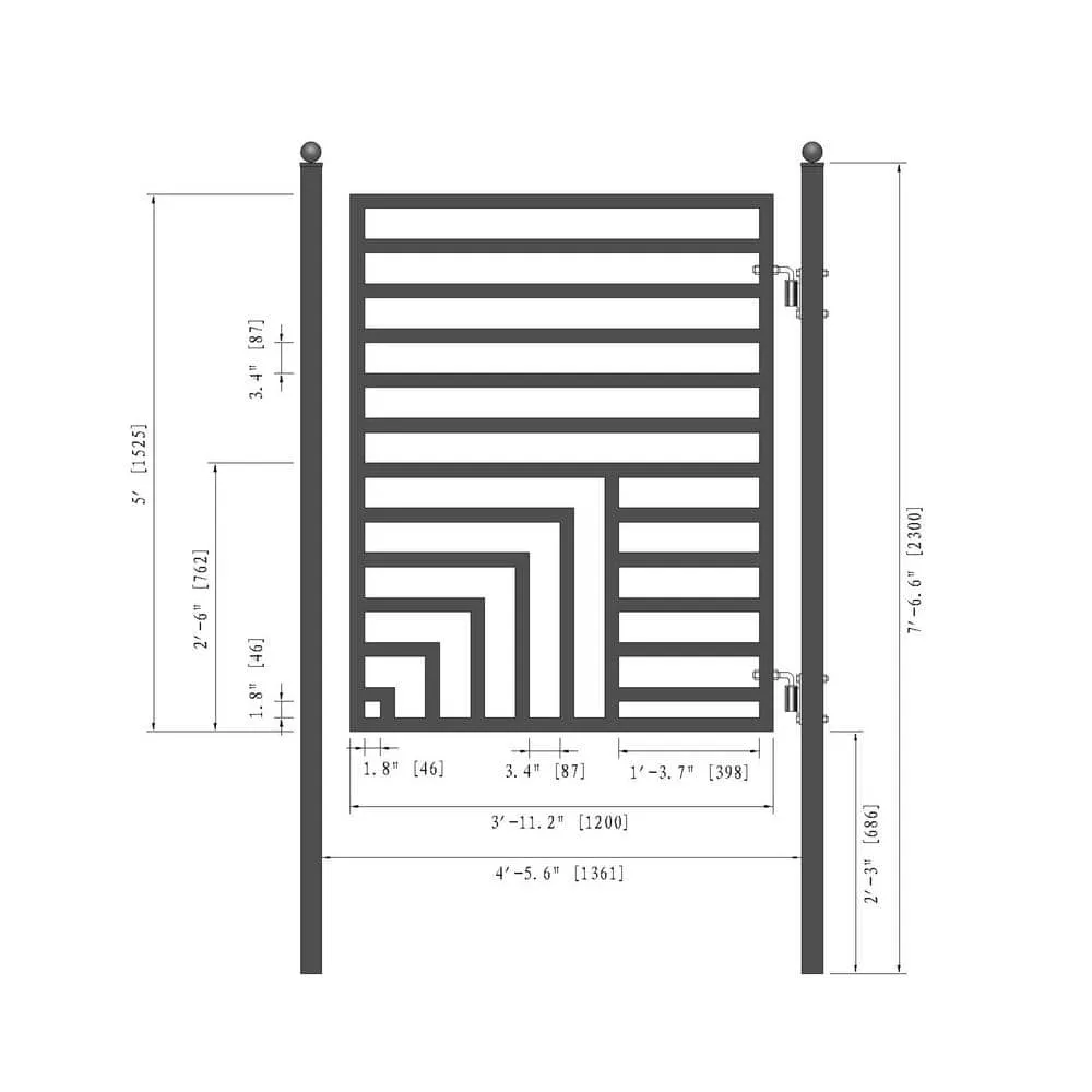 ALEKO 4 ft. x 5 ft. Florence Style Black Steel Pedestrian Fence Gate, photo 6 of 8