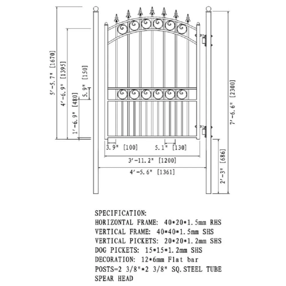 ALEKO London Style 4 ft. x 5 ft. Black Steel Pedestrian Fence Gate, photo 2 of 4