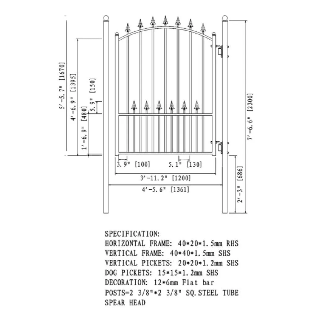 ALEKO OSLO Style 4 ft. x 5 ft. Black Steel Pedestrian Fence Gate, photo 2 of 2