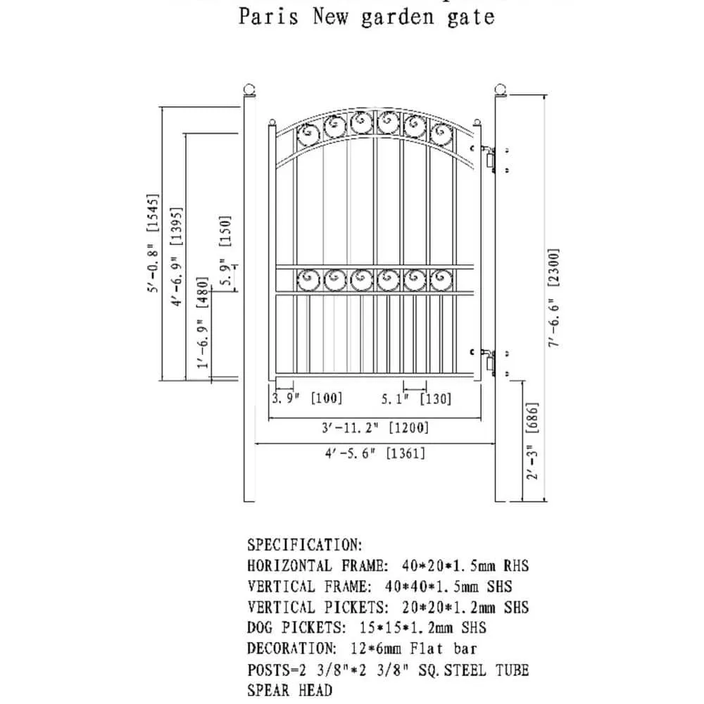 ALEKO Paris Style 4 ft. x 5 ft. Black Steel Pedestrian Fence Gate, photo 2 of 2