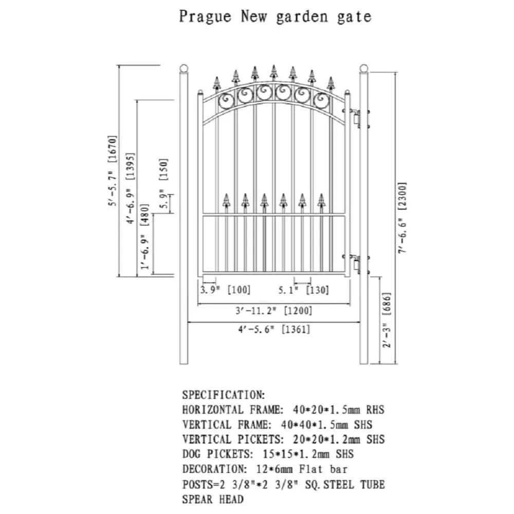 ALEKO Prague Style 4 ft. x 5 ft. Black Steel Pedestrian Fence Gate, photo 2 of 4