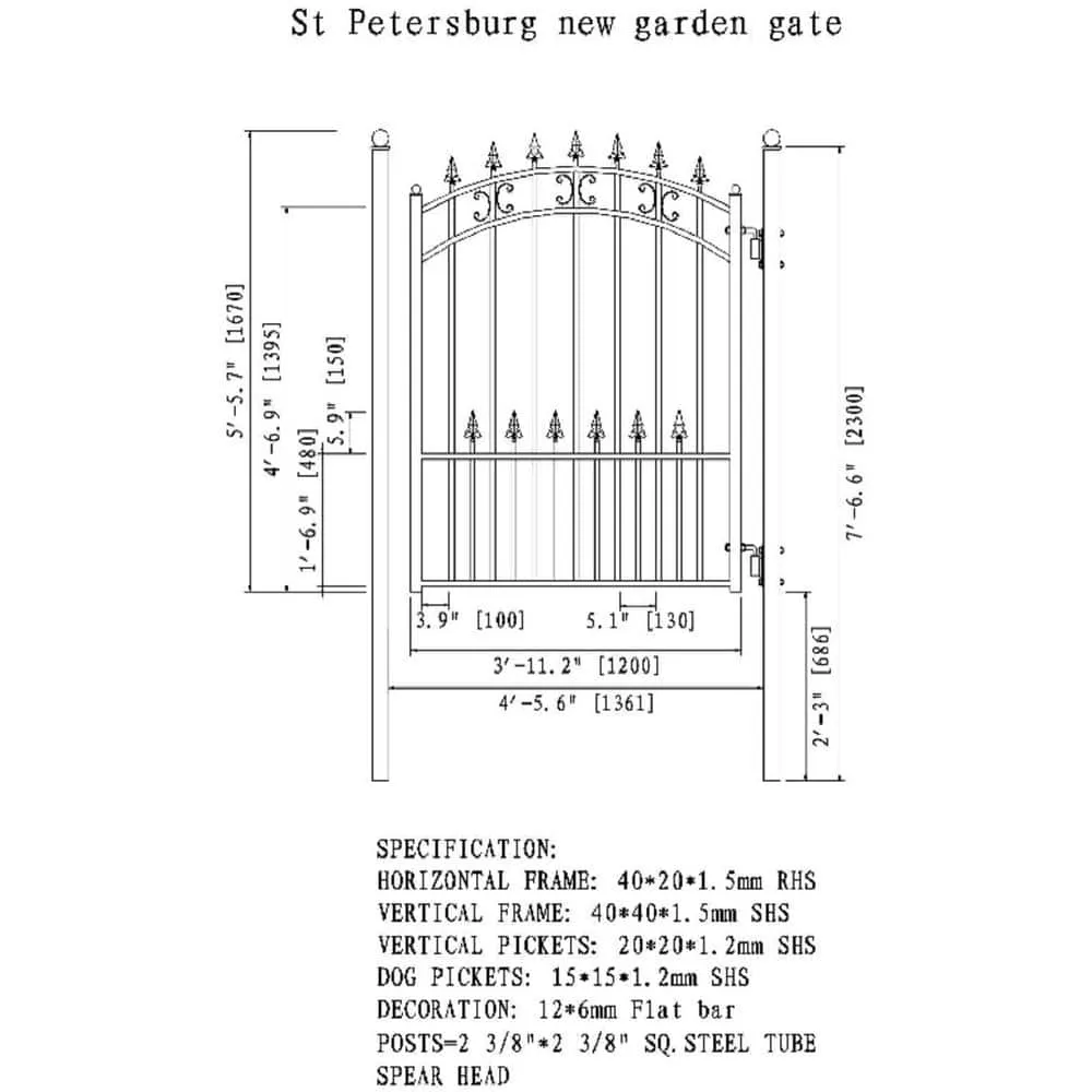 ALEKO St. Petersburg Style 4 ft. x 5 ft. Black Steel Pedestrian Fence Gate, photo 2 of 2