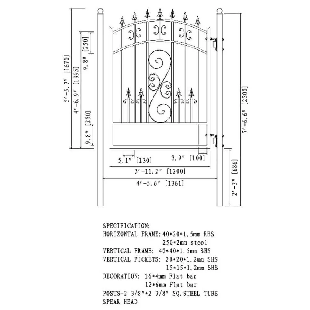 ALEKO Venice Style 4 ft. x 5 ft. Black Steel Pedestrian Fence Gate, photo 2 of 2