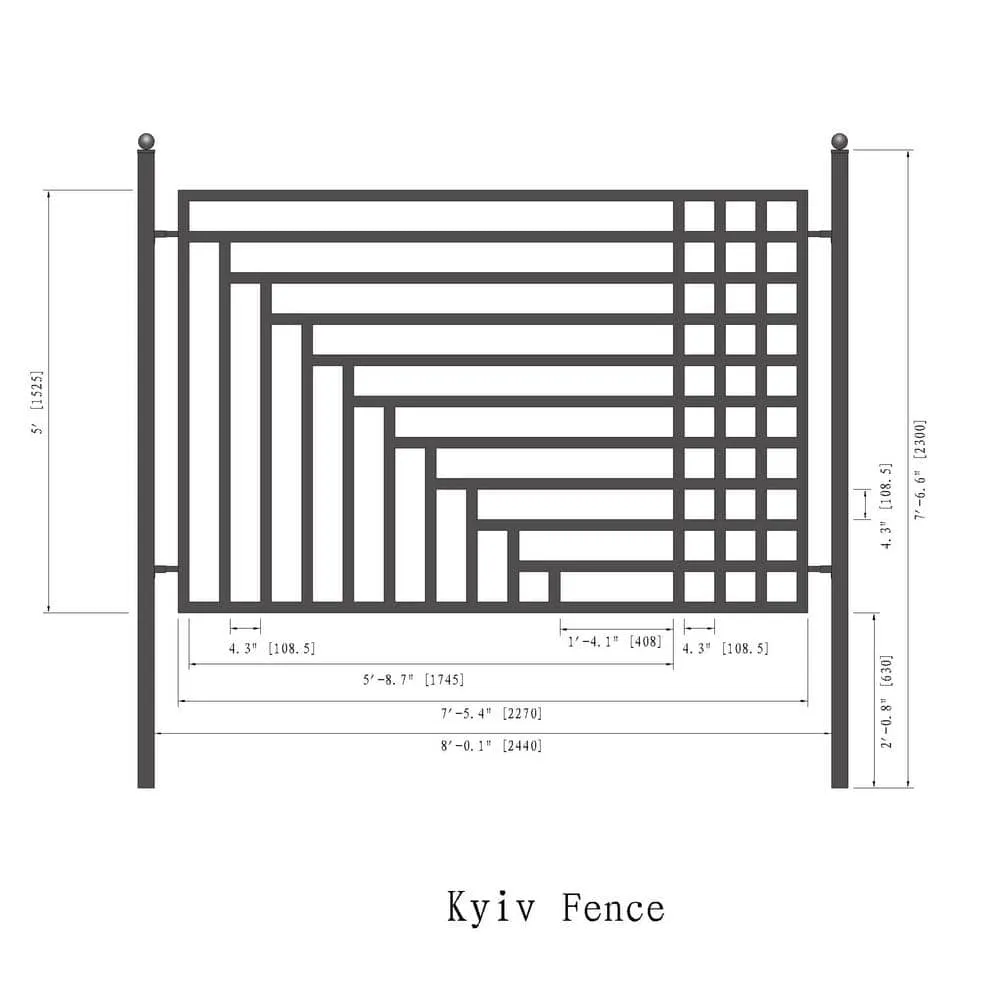 ALEKO 16 ft. x 5 ft. Kyiv Style Security Fence Panels Steel Fence Kit 2-Panel Gate Fence, photo 6 of 8