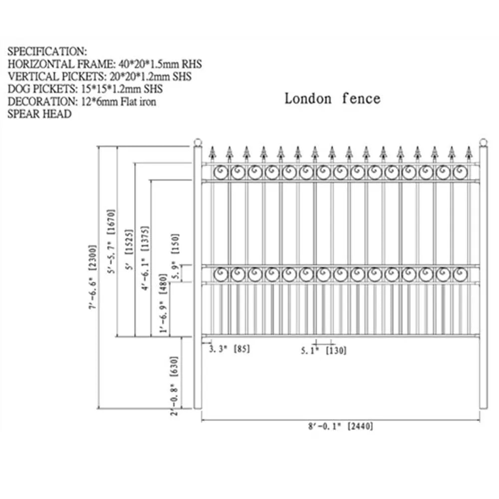 ALEKO 2-Panel Fence Kit London Design 8 ft. x 5 ft. Each Security Fence Panels Steel Fence Kit, photo 4 of 5