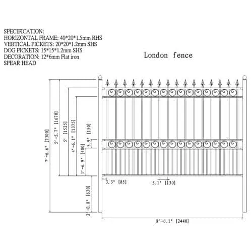 ALEKO 2-Panel Fence Kit London Design 8 ft. x 5 ft. Each Security Fence Panels Steel Fence Kit, photo 3 of 5