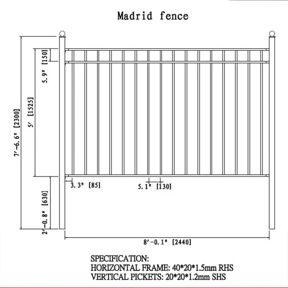 ALEKO 16 ft. x 5 ft. Madrid Style Security Fence Panels Steel Fence Kit 2-Panel Gate Fence, photo 2 of 11