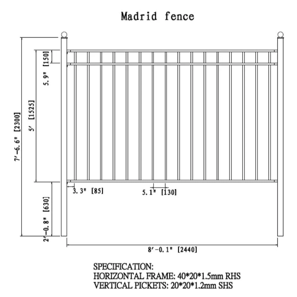 ALEKO 32 ft. x 5 ft. Madrid Style Security Fence Panels Steel Fence Kit 4-Panel Gate Fence, photo 7 of 9