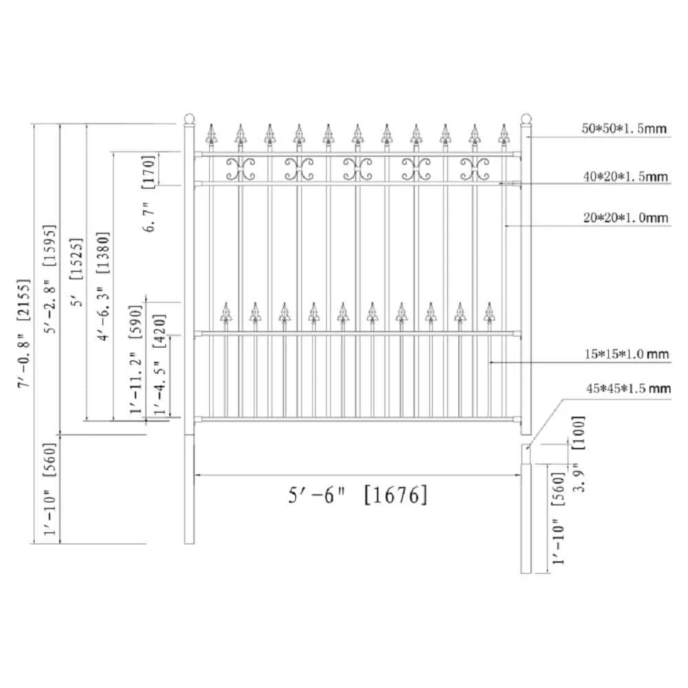 ALEKO St. Petersburg 5 ft. x 5.5 ft. DIY Iron Wrought Steel Fence Panel, photo 2 of 3