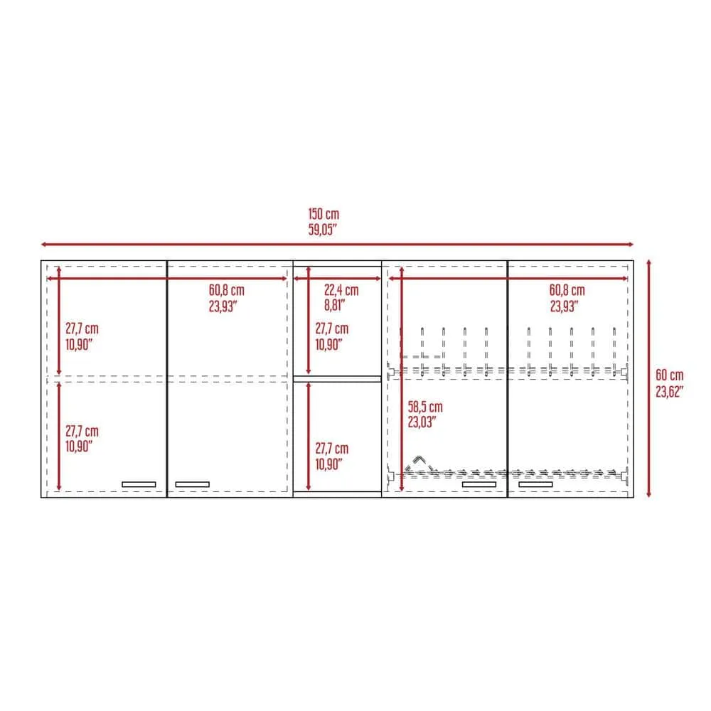 Amucolo 59.05 in. W x 12.4 in. D x 23.62 in. H Black Wood Ready to Assemble Wall Kitchen Cabinet with Shelves and Four Doors, photo 4 of 7