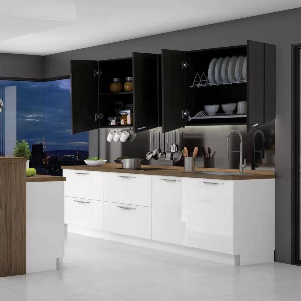 Amucolo 59.05 in. W x 12.4 in. D x 23.62 in. H Black Wood Ready to Assemble Wall Kitchen Cabinet with Shelves and Four Doors, photo 6 of 7