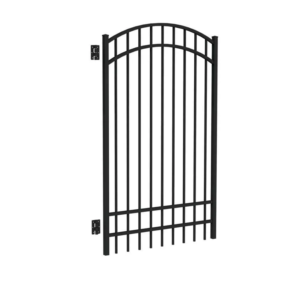 Barrette Outdoor Living Natural Reflections Standard-Duty 4 ft. W x 6 ft. H Black Aluminum Arched Pre-Assembled Fence Gate, photo 2 of 5