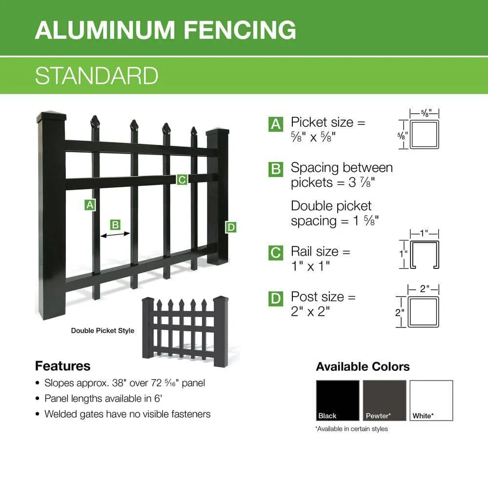 Barrette Outdoor Living Natural Reflections Standard-Duty 6 ft. H x 6 ft. W Black Aluminum Pre-Assembled Fence Panel, photo 4 of 6