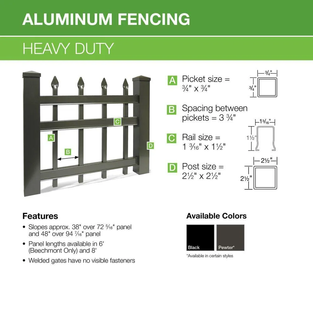 Barrette Outdoor Living Brilliance Heavy-Duty 4-1/2 ft. H x 8 ft. W Black Aluminum Pre-Assembled Fence Panel, photo 2 of 3