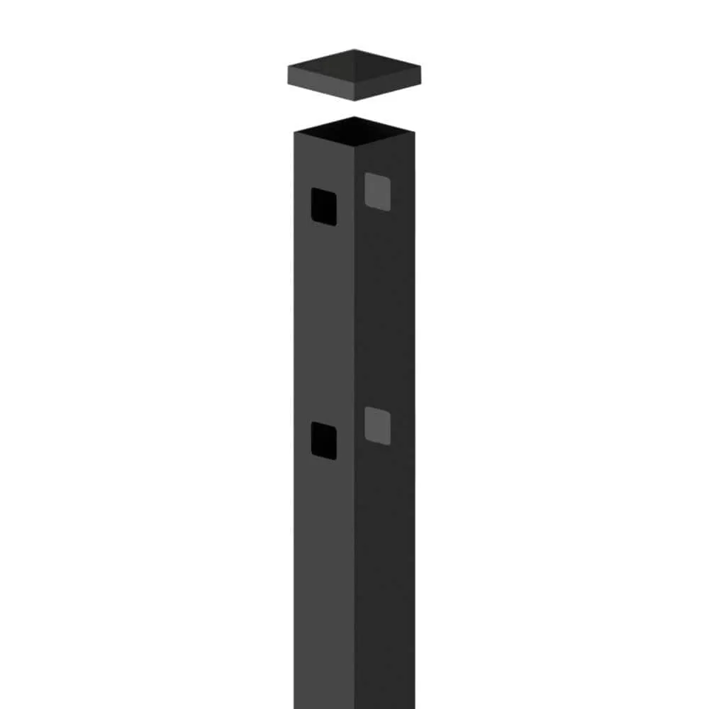 Barrette Outdoor Living 2 in. x 2 in. x 6-7/8 ft. Standard-Duty Black Aluminum Fence Line Post, photo 4 of 7