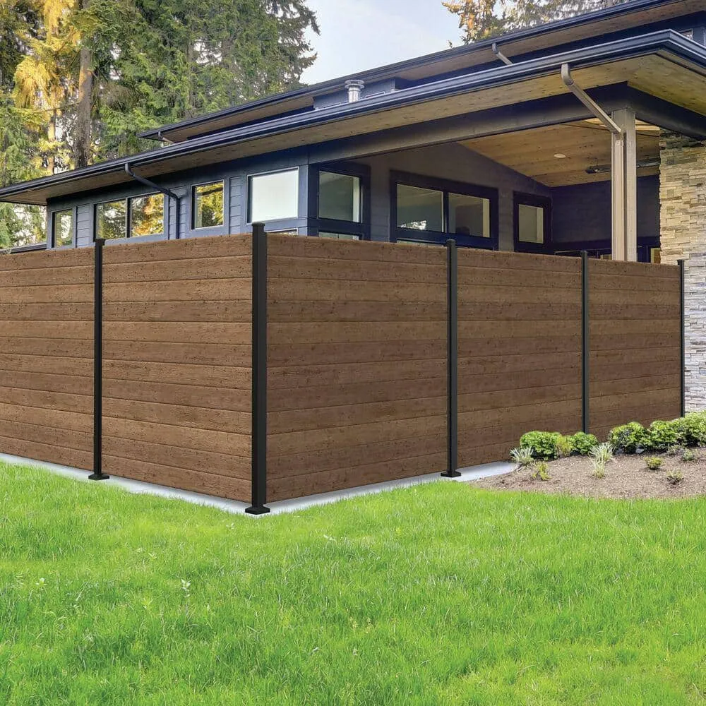 Barrette Outdoor Living 3 in. x 3 in. x 70.685 in. Mixed Materials Matte Black End Fence Post with Surface Mount Kit, photo 2 of 3