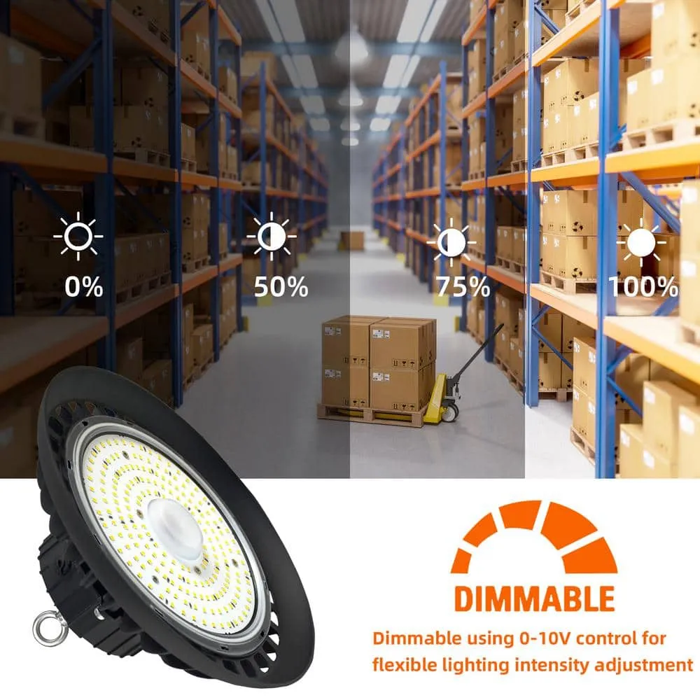 Bieuoram 150-Watt Integrated LED Dimmable Balck High Bay Light 24000LM 5000K Daylight Commercial UFO High Bay Light, IP65 (1Pack), photo 7 of 10