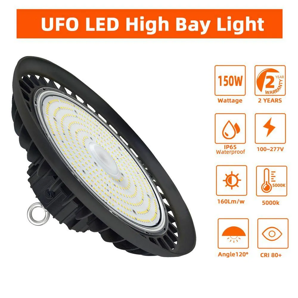 Bieuoram 150-Watt Integrated LED Dimmable Balck High Bay Light 24000LM 5000K Daylight Commercial UFO High Bay Light, IP65 (1Pack), photo 4 of 10
