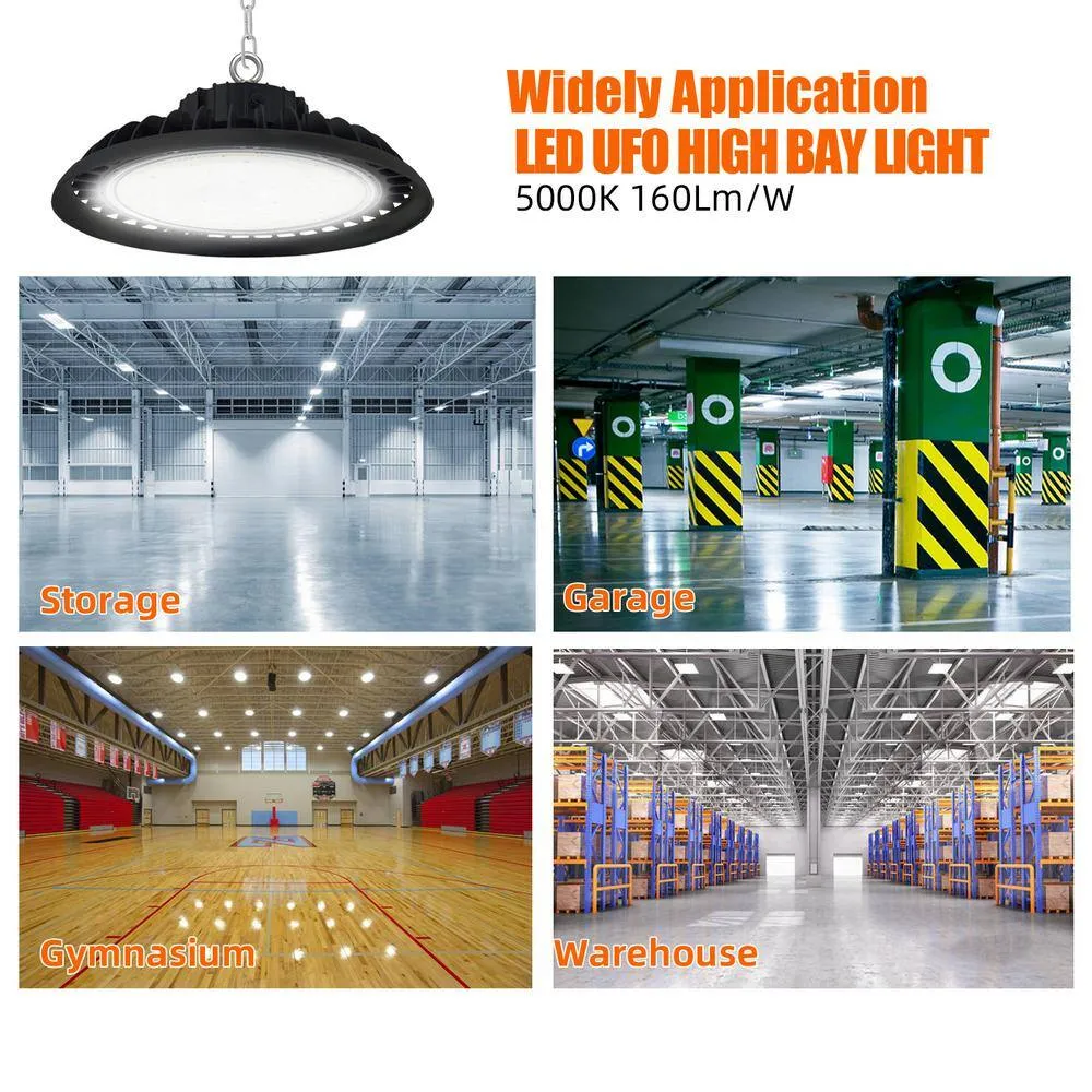 Bieuoram 150-Watt Integrated LED Dimmable Balck High Bay Light 24000LM 5000K Daylight Commercial UFO High Bay Light, IP65 (1Pack), photo 10 of 10