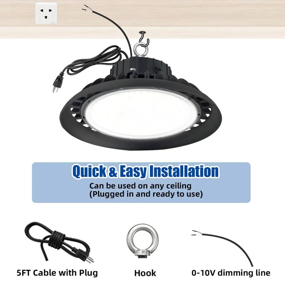 Bieuoram 200-Watt Integrated LED Dimmable Balck High Bay Light 32000LM 5000K Daylight Commercial UFO High Bay Light IP65 (3Pack), photo 2 of 9