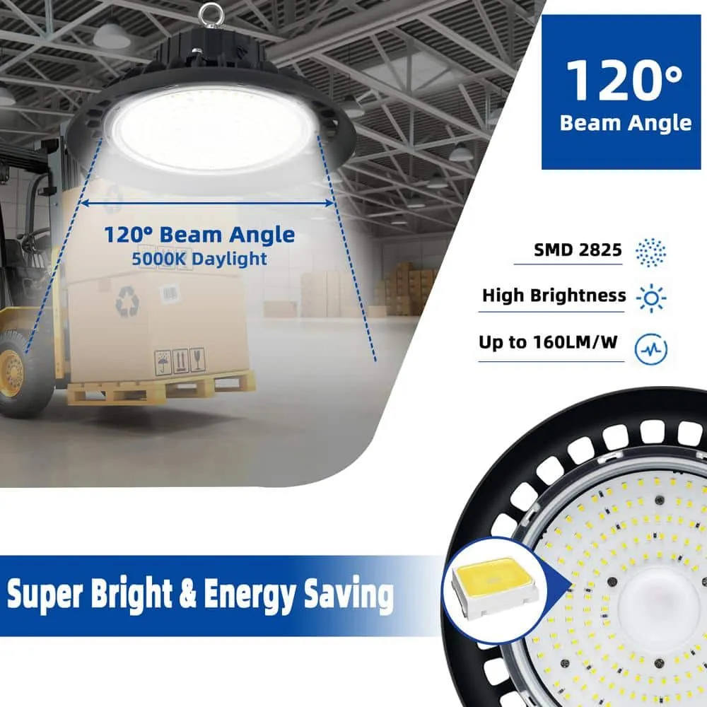 Bieuoram 200-Watt Integrated LED Dimmable Balck High Bay Light 32000LM 5000K Daylight Commercial UFO High Bay Light IP65 (3Pack), photo 7 of 9