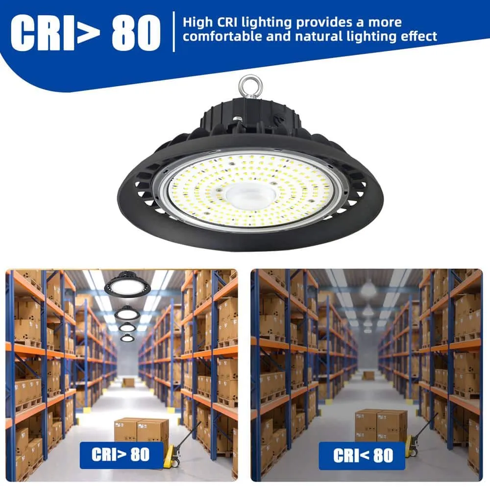 Bieuoram 200-Watt Integrated LED Dimmable Balck High Bay Light 32000LM 5000K Daylight Commercial UFO High Bay Light IP65 (3Pack), photo 9 of 9
