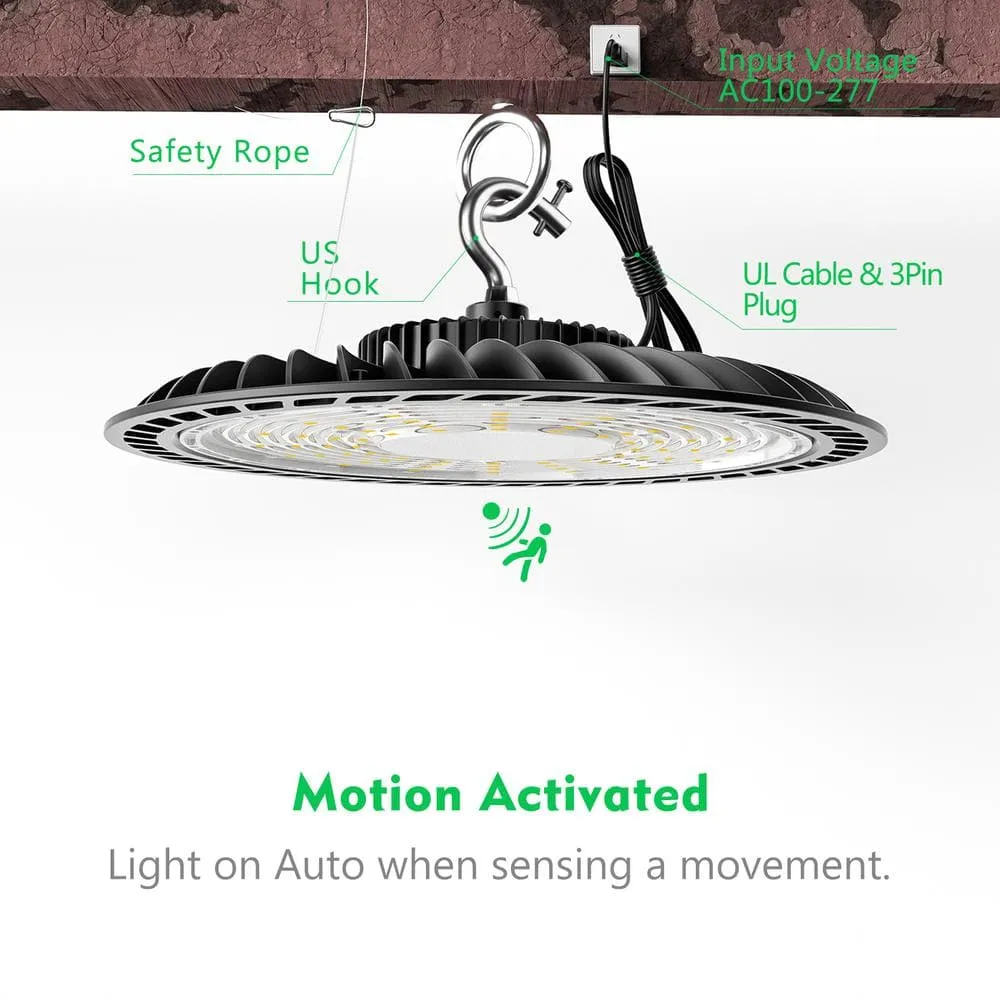 bulbeats 6Pack 150W LED High Bay Light With Motion Sensor AC100-277V UFO LED Lights 37500LM 5000K LED High Bay Shop Light, photo 4 of 8