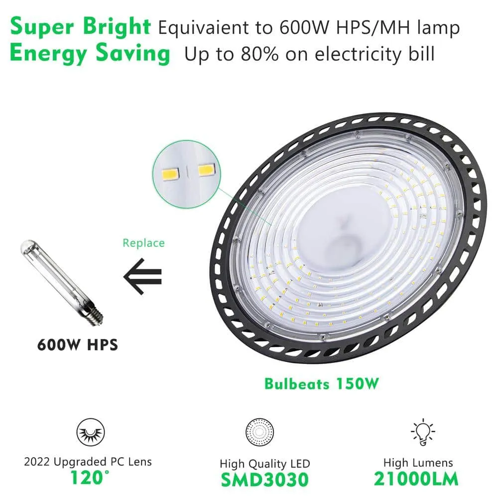 bulbeats 6Pack 150W LED High Bay Light With Motion Sensor AC100-277V UFO LED Lights 37500LM 5000K LED High Bay Shop Light, photo 3 of 8
