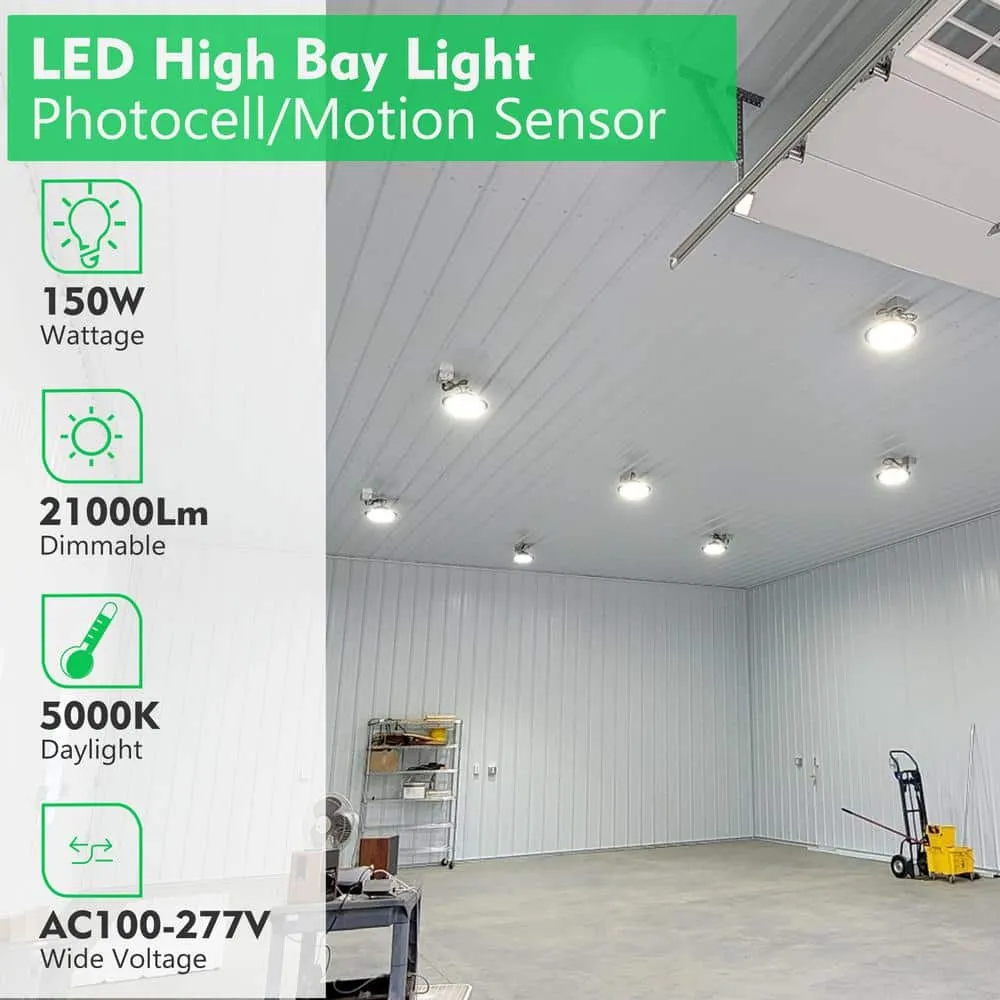 bulbeats 6Pack 150W LED High Bay Light With Motion Sensor AC100-277V UFO LED Lights 37500LM 5000K LED High Bay Shop Light, photo 2 of 8