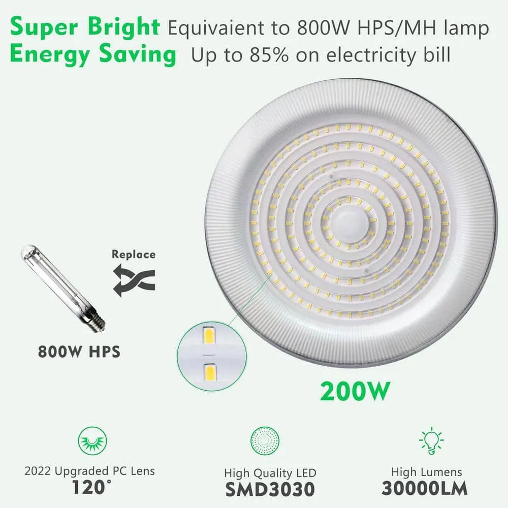 bulbeats 8Pack of 200W LED High Bay Light 30000LM High Bay LED Shop Lights AC100-277V Commercial Bay Lighting for Warehouse, photo 3 of 8