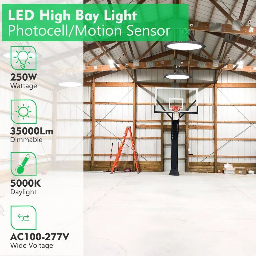 bulbeats 4Pack Of 250W LED High Bay Light with Motion Sensor, AC100-277V UFO High Bay LED Shop Light 35000LM UFO Lights, photo 2 of 6