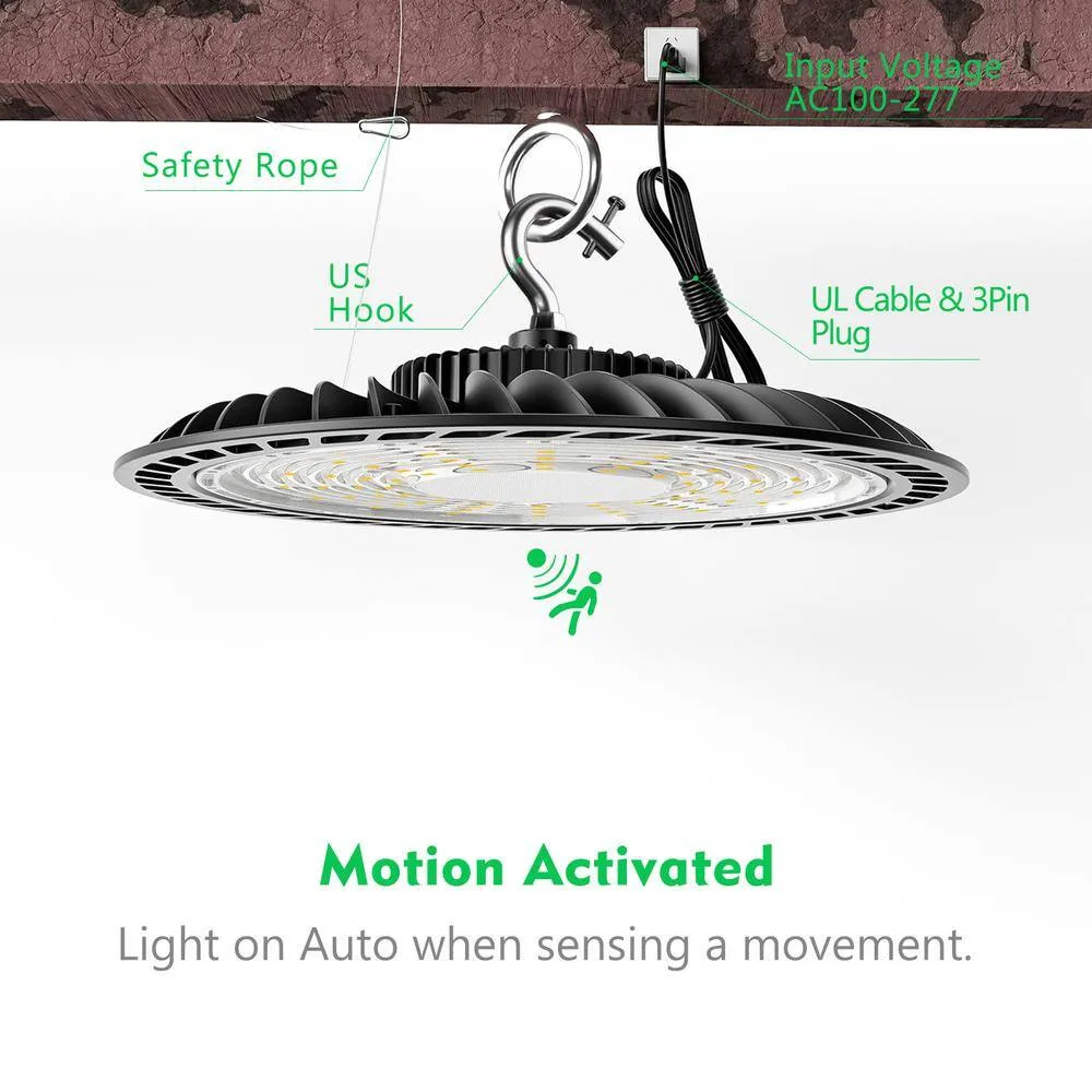 bulbeats 4Pack of 300W LED High Bay Light with Motion Sensor 45000LM UFO High Bay LED Shop Light, AC100-277V UFO LED Lights, photo 3 of 7