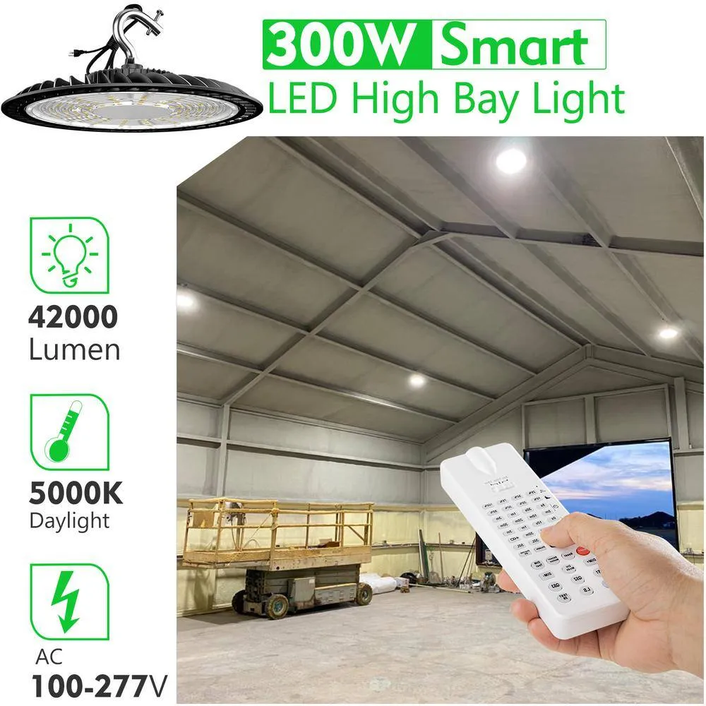 bulbeats 4Pack of 300W LED High Bay Light with Motion Sensor 45000LM UFO High Bay LED Shop Light, AC100-277V UFO LED Lights, photo 2 of 7