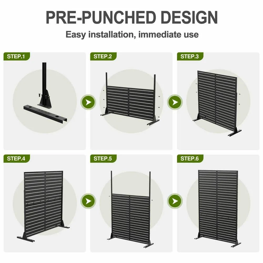 cadeninc Outdoor and Indoor Freestanding Metal Privacy Screen, Black, 3.92 ft. x 6 ft., photo 4 of 6